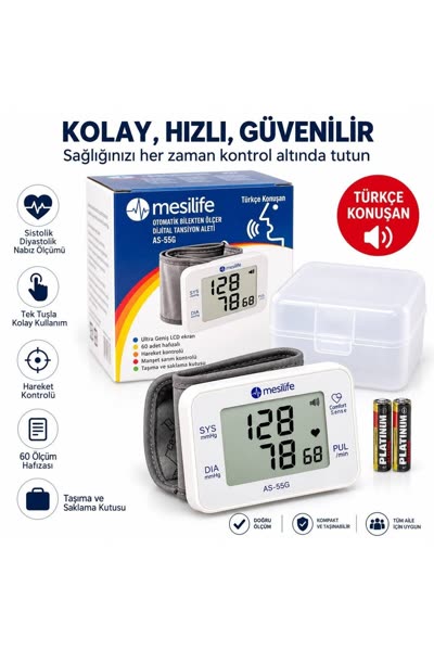 Bilekten Tansiyon Aleti Türkçe Konuşan Dijital Tansiyon Ölçer 60 Hafızalı Taşıma Kutulu Pilli